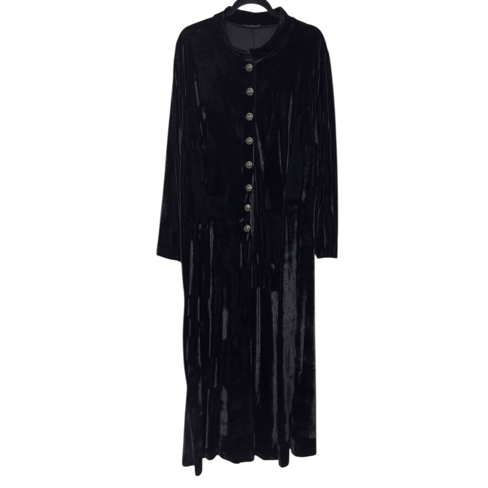 Pyramid Collection Black Velvet Dress 1X Coat Long Party Button Long Sleeve